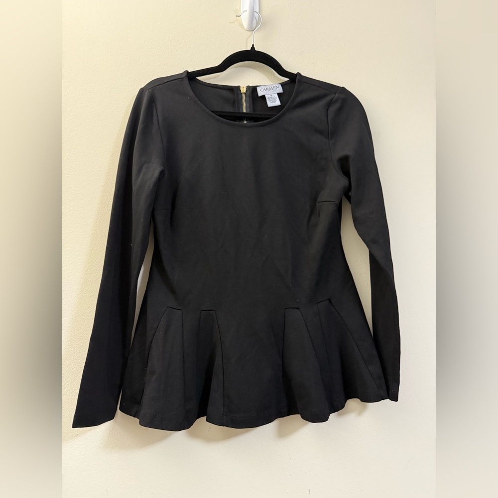 Carmen Marc Volvo‎ Peplum Long Sleeve Top in Black - M